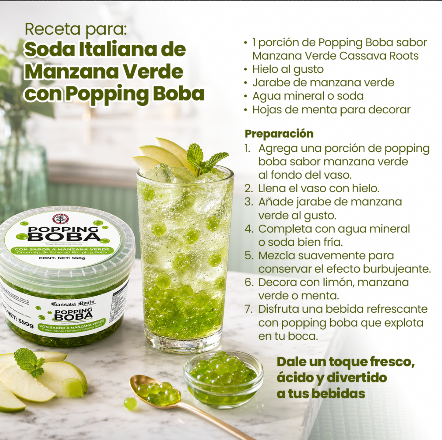 Perlas explosivas Cassava Roots Manzana Verde
