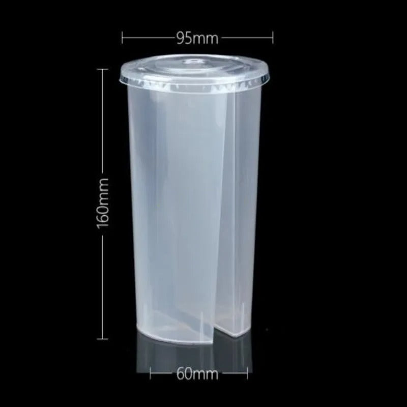 Medidas del vaso doble circular con división: 95 mm de boca, 160 mm de alto y 60 mm de base
