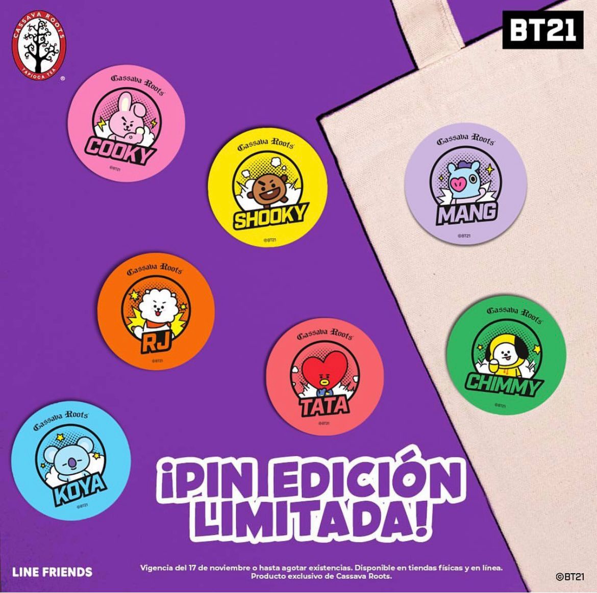Colección 7 Pines #BT21 x Cassava Roots