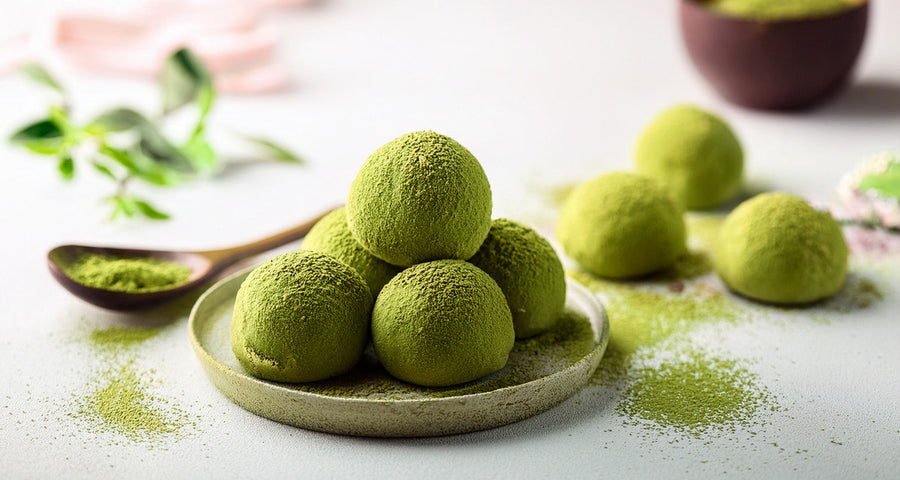 Trufas de matcha con chocolate y pistache Cassava Roots