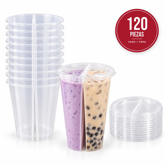 Caja de 120 vasos dobles circulares con tapa, Cassava Roots