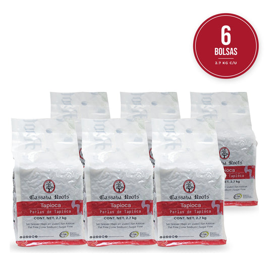 Caja de 6 bolsas de perlas de tapioca negra Cassava Roots de 2.7 kg cada una