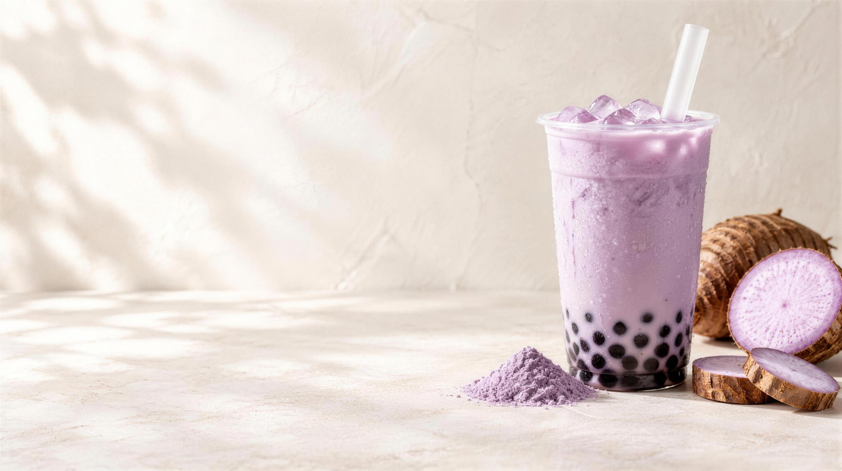 Taro bubble tea con raíz de taro