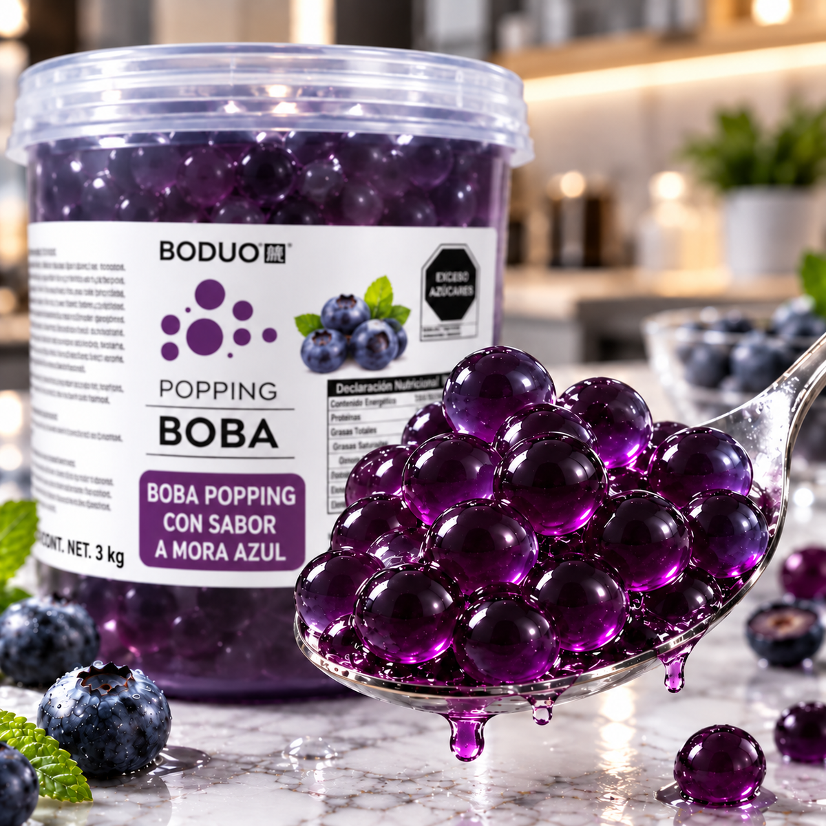 PERLAS EXPLOSIVAS POPPING BOBA SABOR MORA AZUL 3 KG
