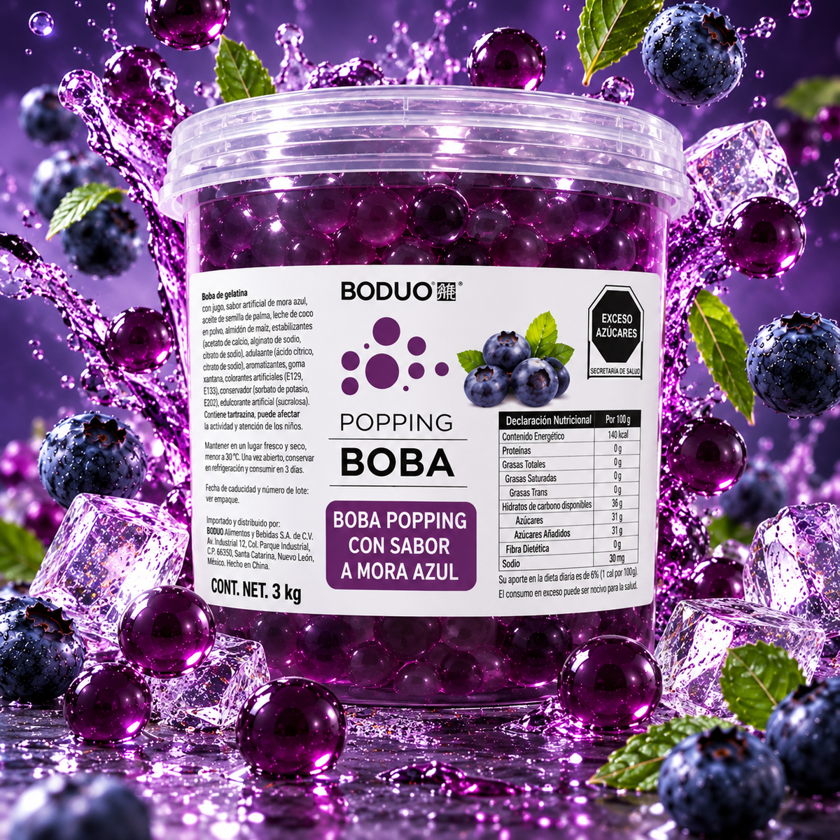 PERLAS EXPLOSIVAS POPPING BOBA SABOR MORA AZUL 3 KG