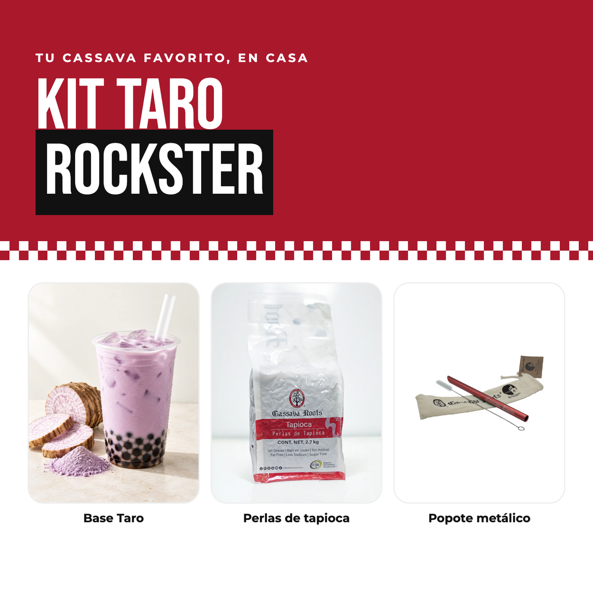 Kit Taro Rockster Cassava Roots: base taro, perlas de tapioca y popote metálico