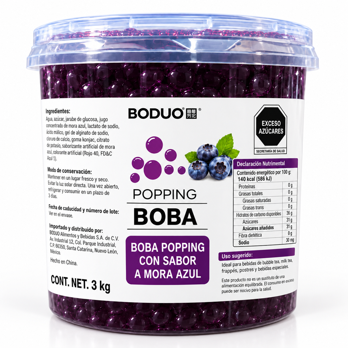 PERLAS EXPLOSIVAS POPPING BOBA SABOR MORA AZUL 3 KG